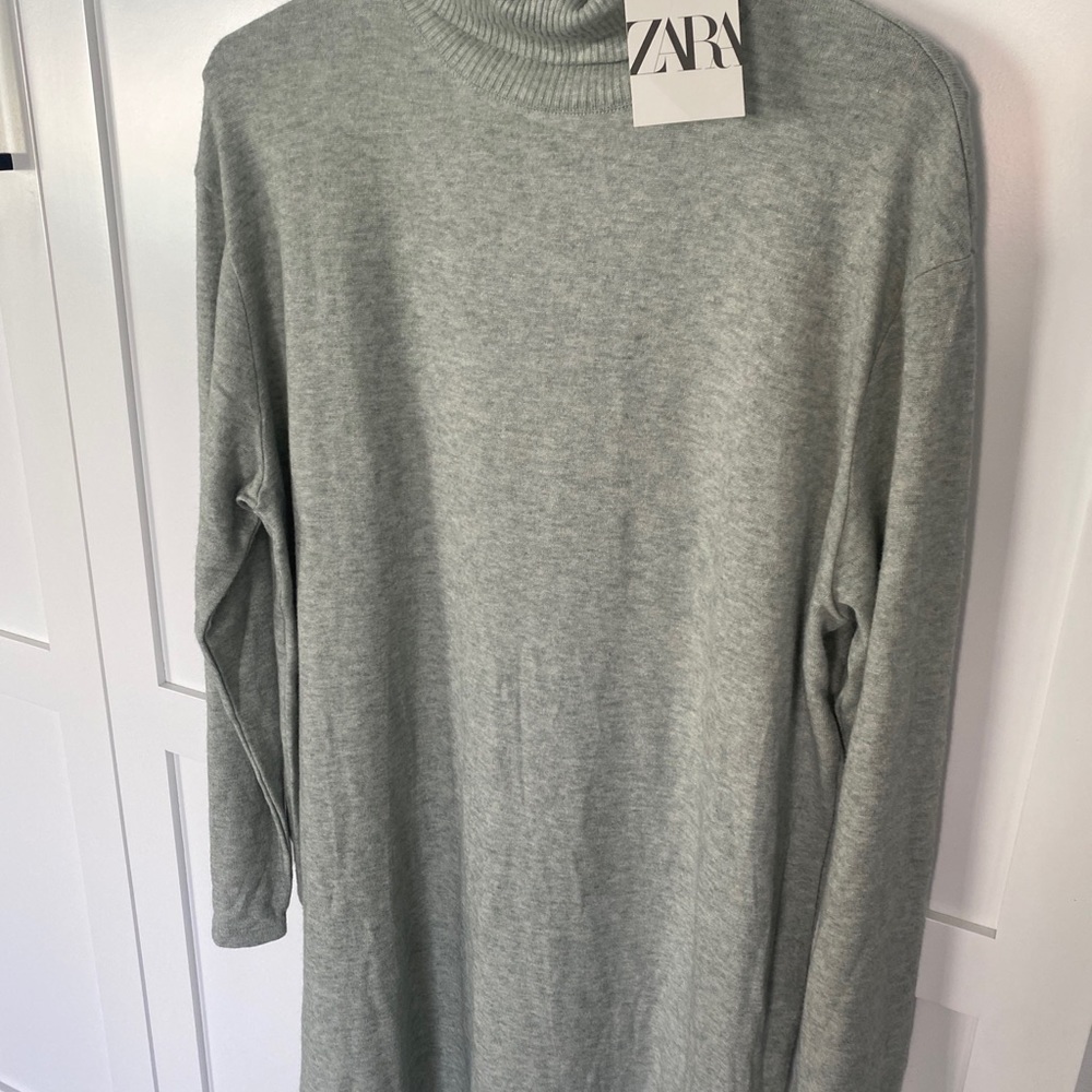 ZARA SOFT TURTLENECK SWEATER KNIT MINI DRESS SIZE XL COLOR LIGHT GREEN.